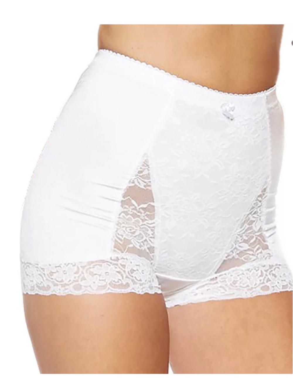 Shear shapewear white lace control panty pinup ruched center coquette romantic